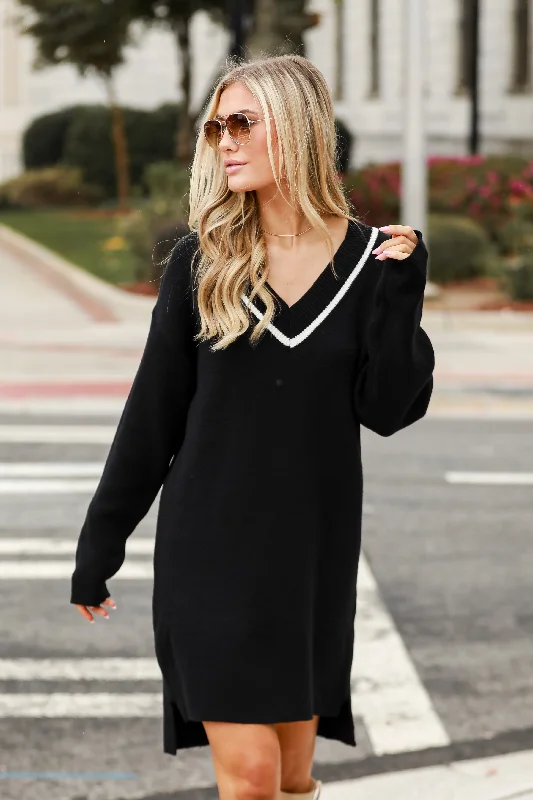Mini dresses with embroidered details for a unique touch FINAL SALE - Snug As Can Be Black Mini Sweater Dress Mini dresses with embroidered details for a unique touch FINAL SALE - Snug As Can Be Black Mini Sweater Dress