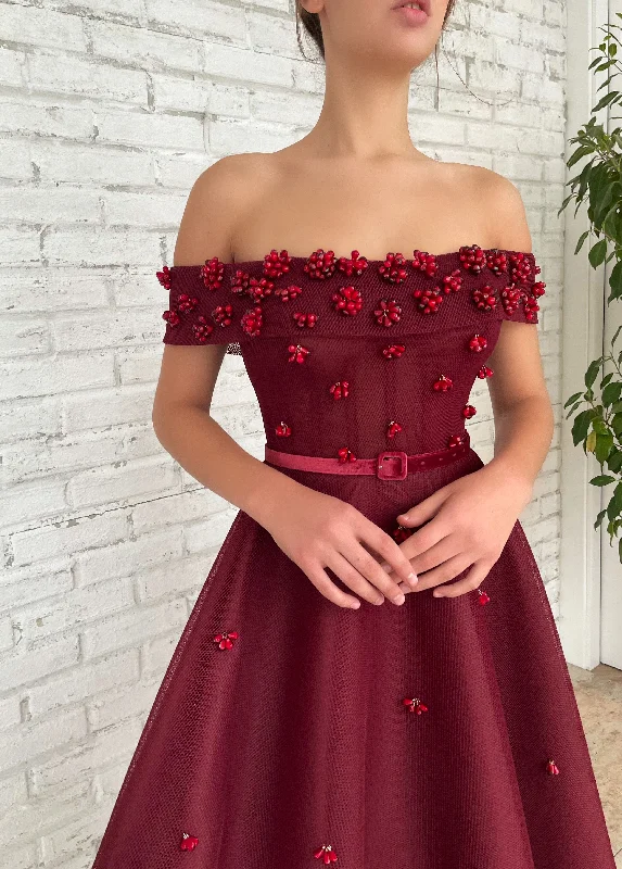 Mini dresses with gathered skirts for a voluminous effect Pomegranate Passion Dress