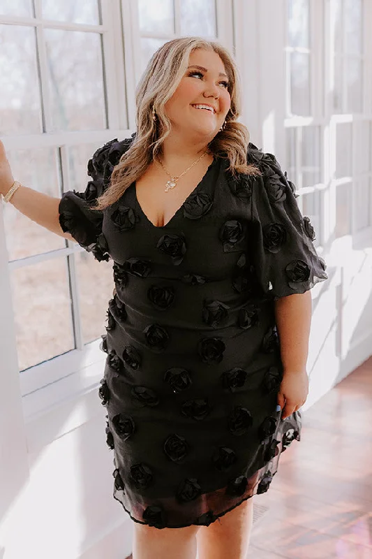 Mini dresses with side slits for a sexy appeal Dream Come True Applique Mini Dress in Black Curves