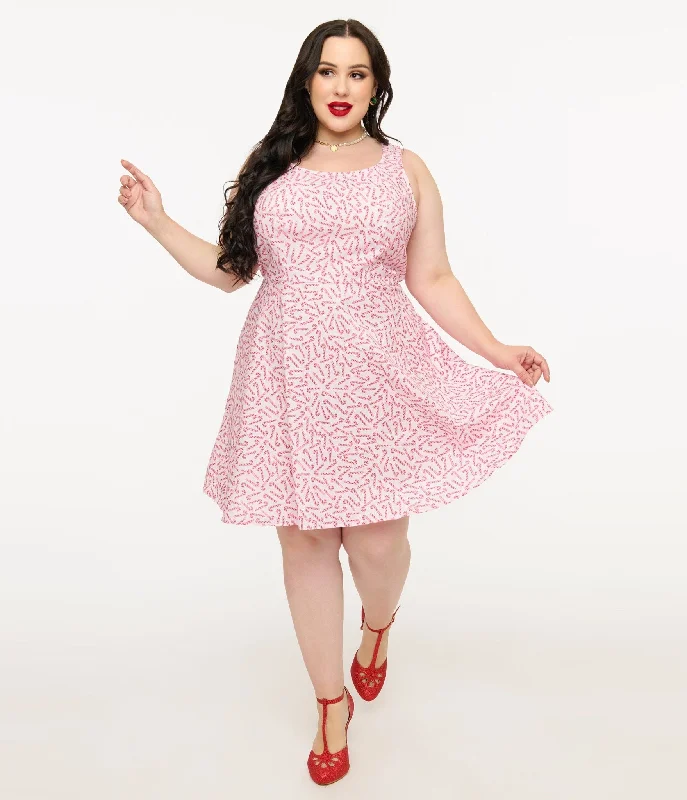 Everyday T - shirt Dress for Teens with Graphic Prints​ Retrolicious Plus Size 1950s Candy Cane Print Cotton Skater Dress