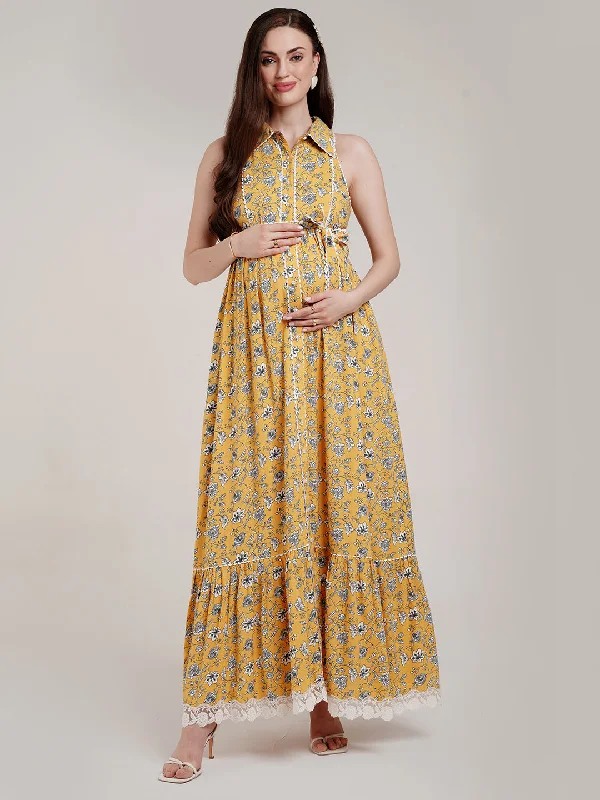 Maternity dress for a baby's first visit to the water garden Sleeveless Maternity Maxi Dress