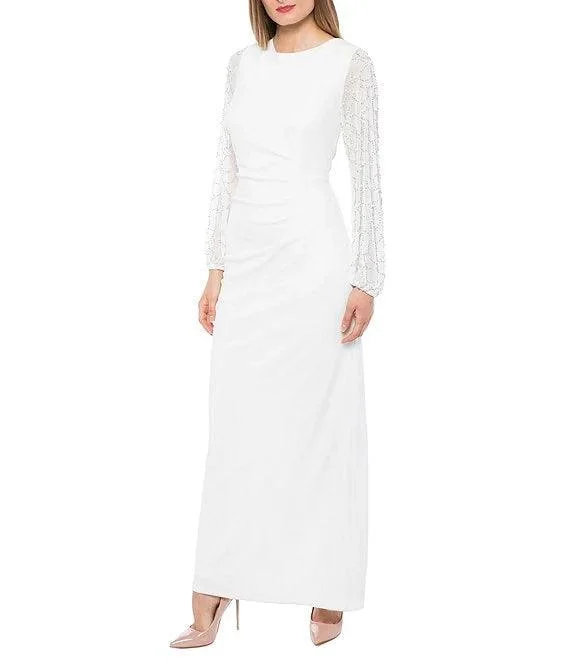 Maternity dress for a baby's first visit to the magic show Marina Long Chiffon Sleeve Formal Fitted Dress