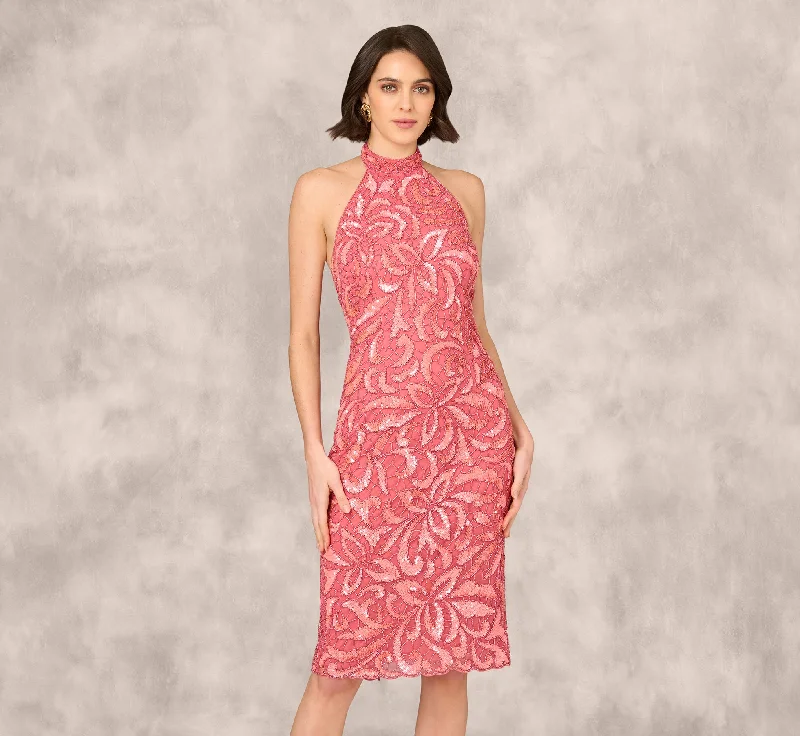 Midi dresses with side slits for a sexy and elegant appearance Beaded Halter Midi Sheath Dress In Summer Rose Midi dresses with side slits for a sexy and elegant appearance Beaded Halter Midi Sheath Dress In Summer Rose