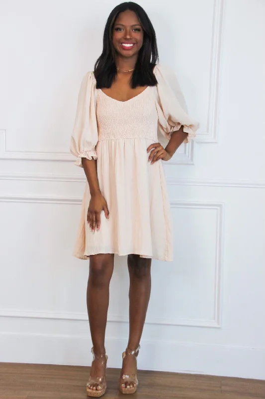 Pleated Casual Dresses for a Structured Look​ From the Start Smocked Dress: Taupe