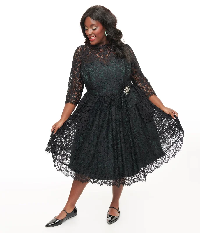 Everyday Maternity Dress with Stretch Fabric​ Unique Vintage Plus Size 1940s Black Lace Swing Dress