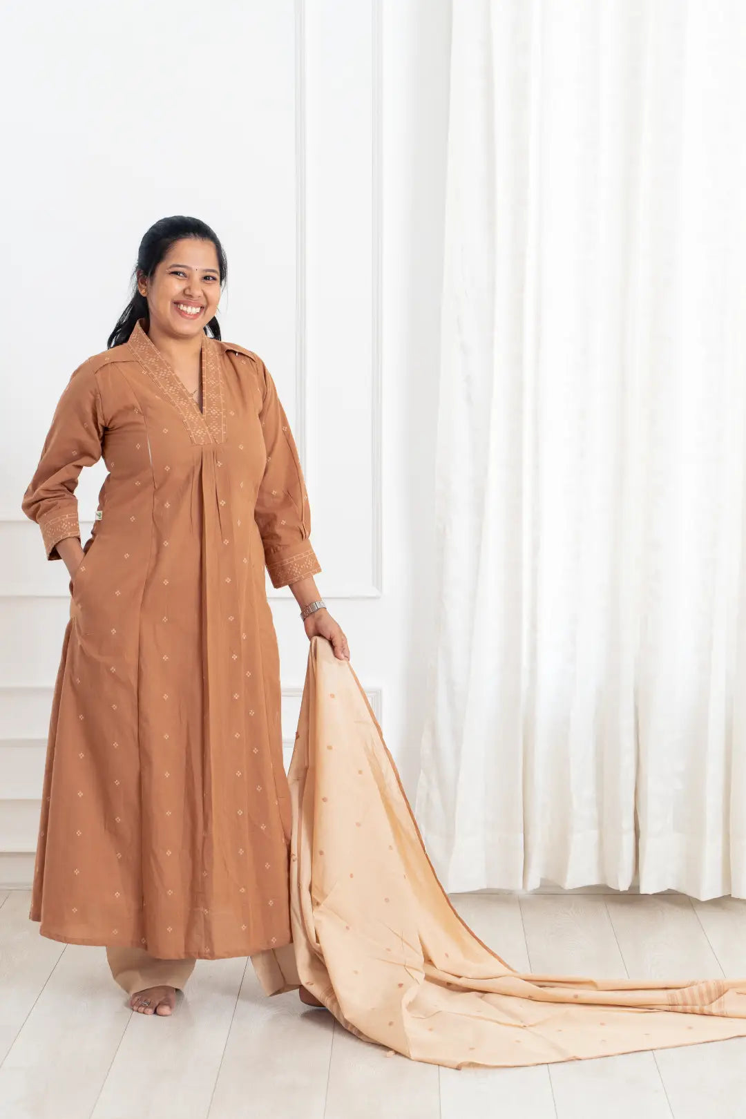 Maternity dress for a summer barbecue Beige Serene Feeding Suit Set