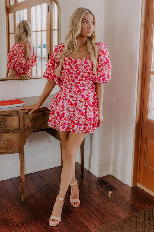Mini dresses with puff sleeves for a vintage look Exclusive Party Floral Tiered Mini Dress
