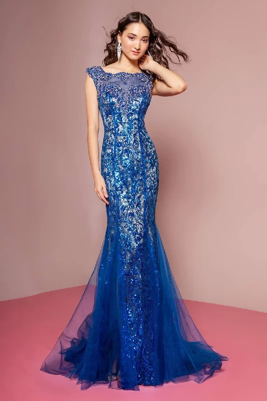 Off - the - shoulder wedding dresses with ruffled sleeves​ Prom Long Sequins Dress Homecoming Evening Gown
