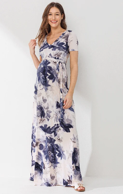 Maternity dress for a baby's first visit to the brewery Floral Ity Jersey Maternity/Nursing Maxi Dress