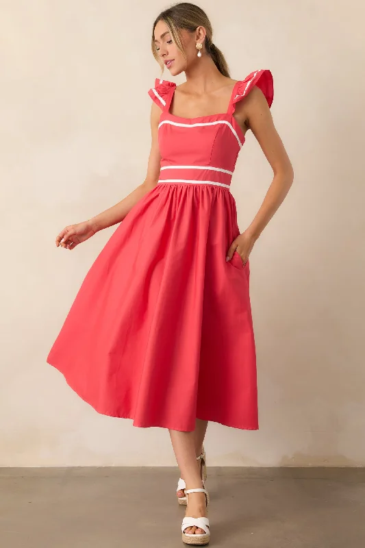 Weekend - Wear Casual Dresses for a Laid - Back Look​ Exploring New Cities Tomato Red Cotton Midi Dress