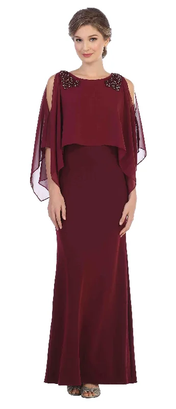 Short - length wedding dresses with a flirty skirt​ Long Formal Cape Mother of the Bride Chiffon Dress Sale