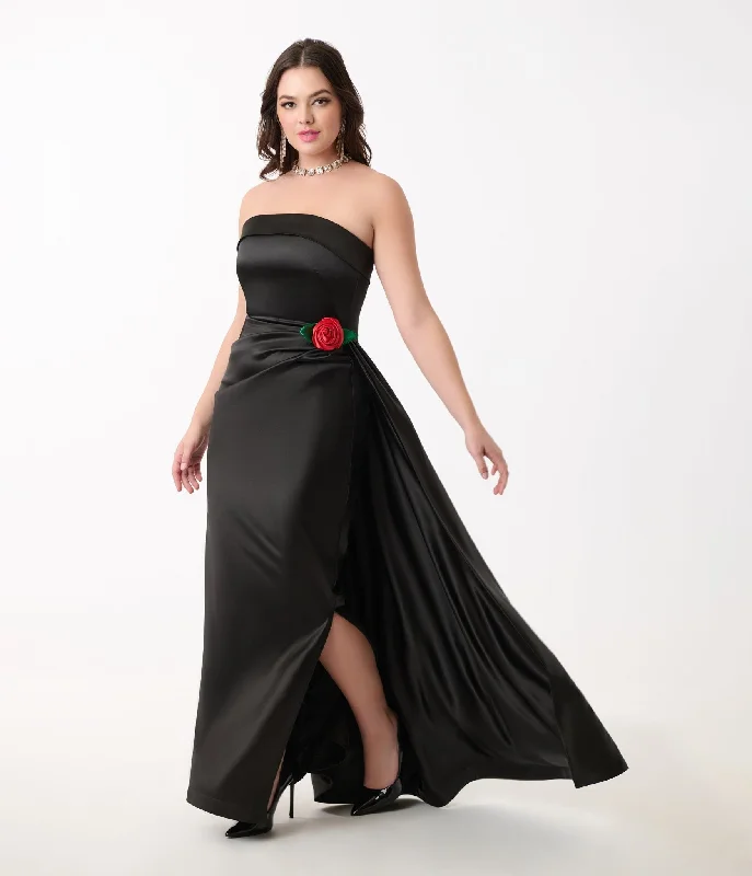 Everyday Dress with Strapless Design for a Glamorous Look​ Unique Vintage 1950s Black Satin Strapless Enchanted Evening Gown