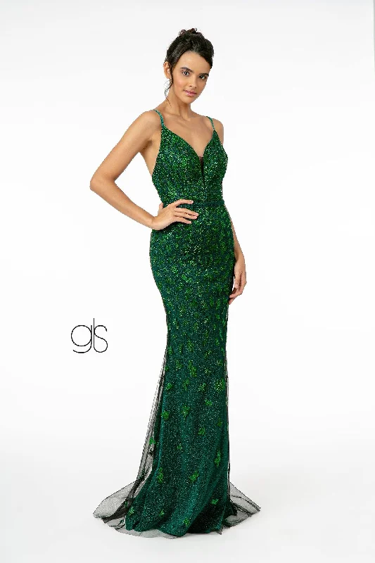 Short - length wedding dresses with a flirty skirt​ Glitter Mesh Mermaid Long Prom Dress