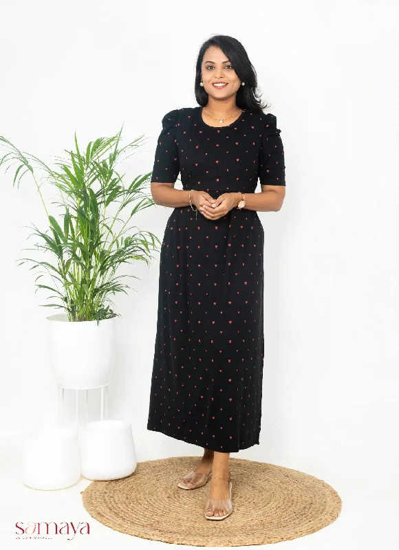 Plus size maternity dress for curvy moms - to - be Maxi Black & Red Heart dress( samaya exclusive -premium fabric )