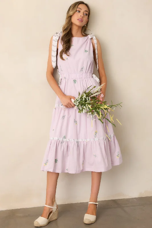 Dry - Clean - Only Casual Dresses for Delicate Fabrics​ Morning Market Cotton Lavender Floral Midi Dress