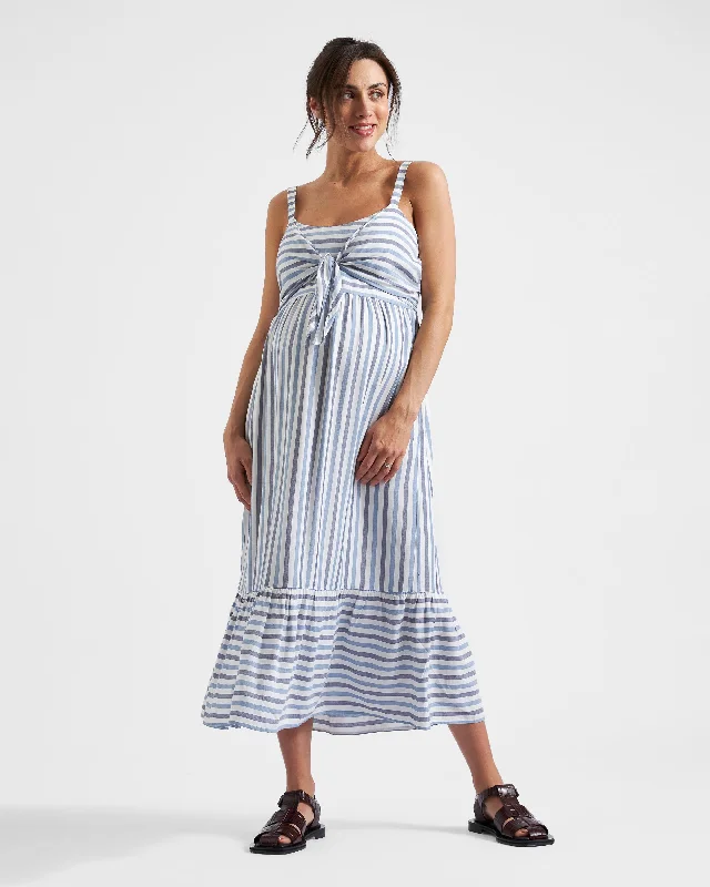 Maternity dress for a mountain getaway Lana Tie Front Dress  Sky Blue / Navy / White