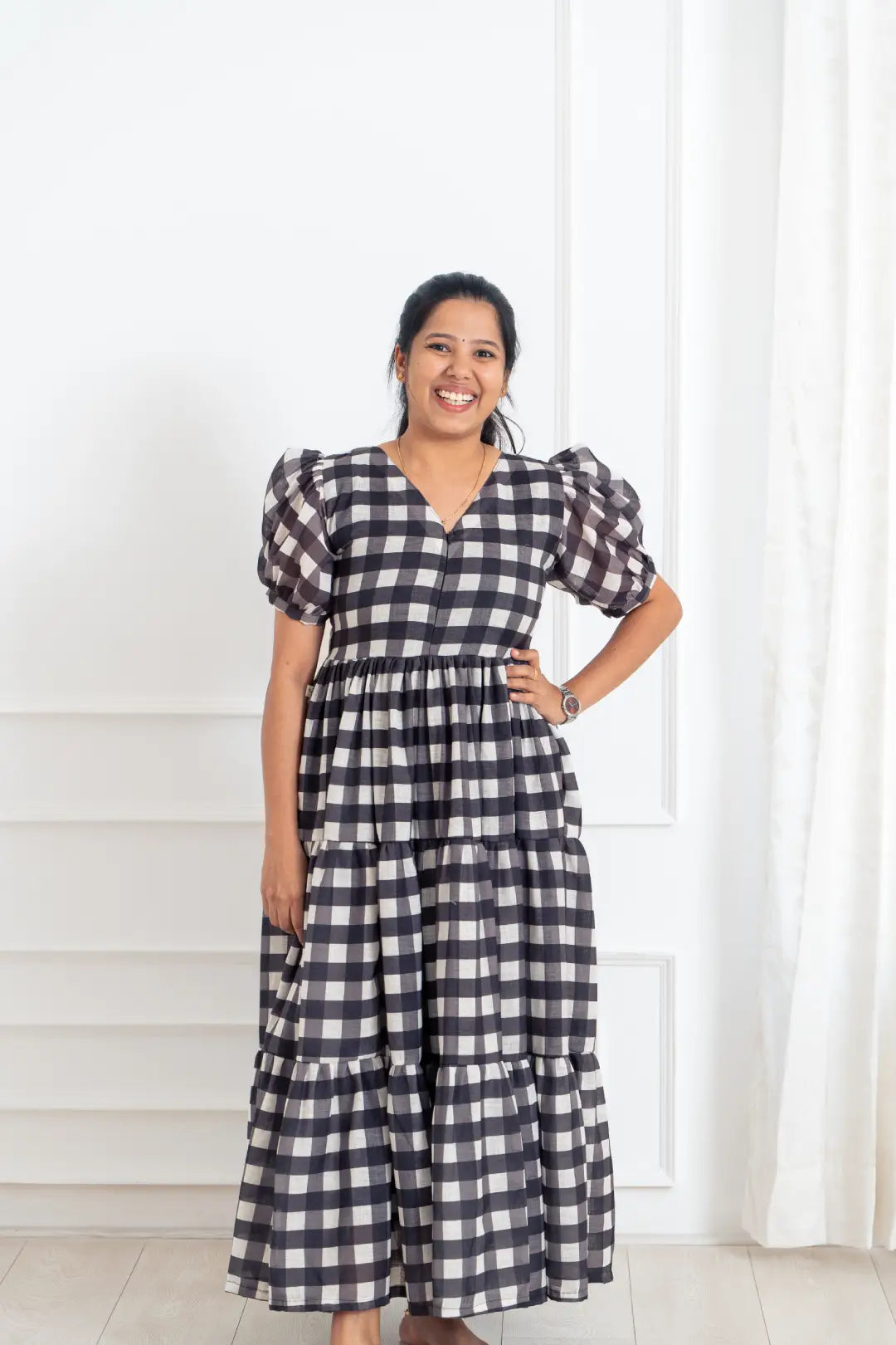 A - line maternity dress for a flattering fit Monochrome Flow Feeding Dress