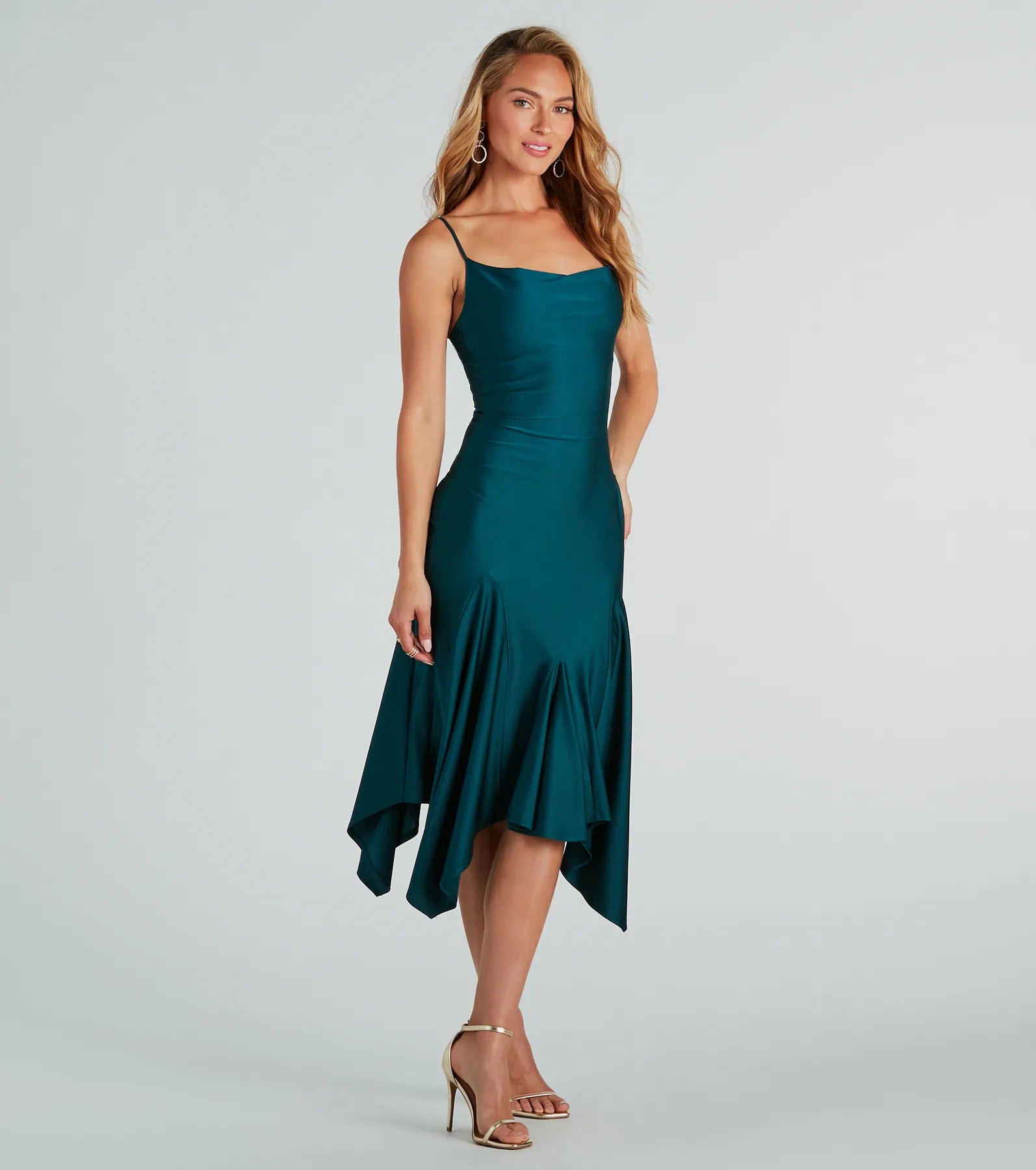 Midi dresses with patchwork patterns for a one - of - a - kind style Refined Chic Cowl Ruffled Midi Dress Midi dresses with patchwork patterns for a one - of - a - kind style Refined Chic Cowl Ruffled Midi Dress