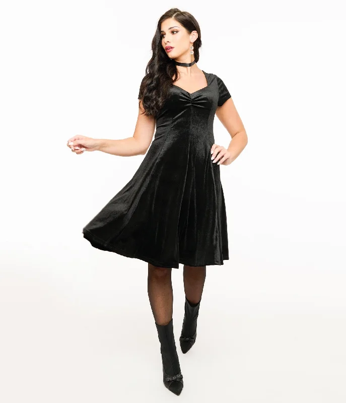 Everyday Dress with Patchwork Design for a Bohemian - inspired Look​ Black Velvet Mini Dress