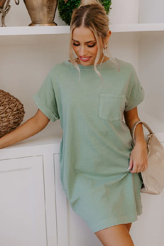 Mini dresses with cold - shoulder designs Cafe Meetup Vintage Wash T-Shirt Dress in Sage