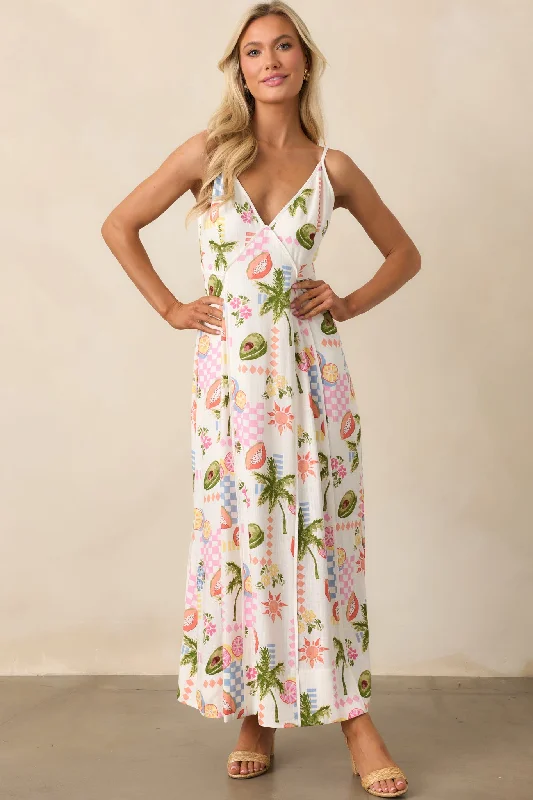 Brunch - Suitable Casual Dresses for a Relaxed Gathering​ MINKPINK Gracie Ivory Fruity Floral Panel Midi Dress