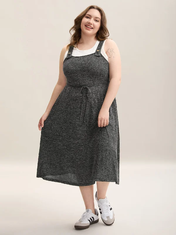  Super Stretchy Overall Straps Knit Midi Dress