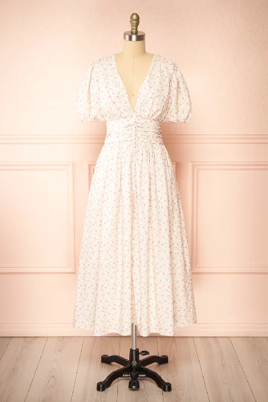 Ruffled mini dresses for a romantic touch Veronique | Midi Floral Dress w/ Puffy Sleeves