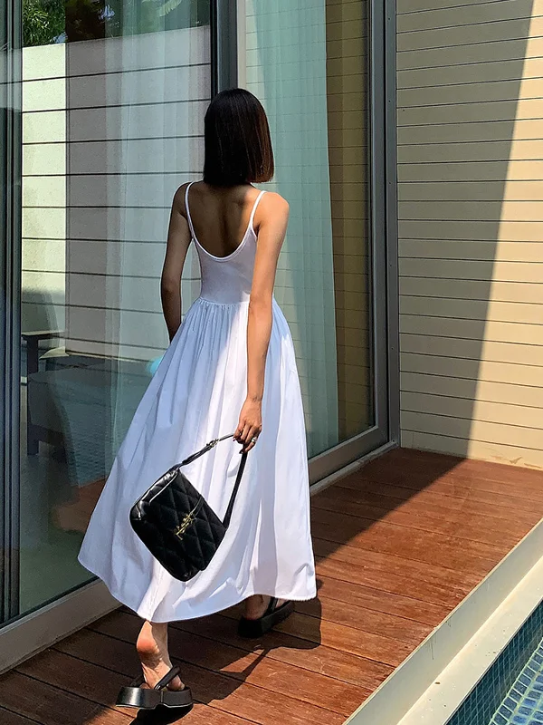 Child - Sized Casual Dresses with Cute Designs​ Patchwork Pockets Cotton Cami Midi Dress