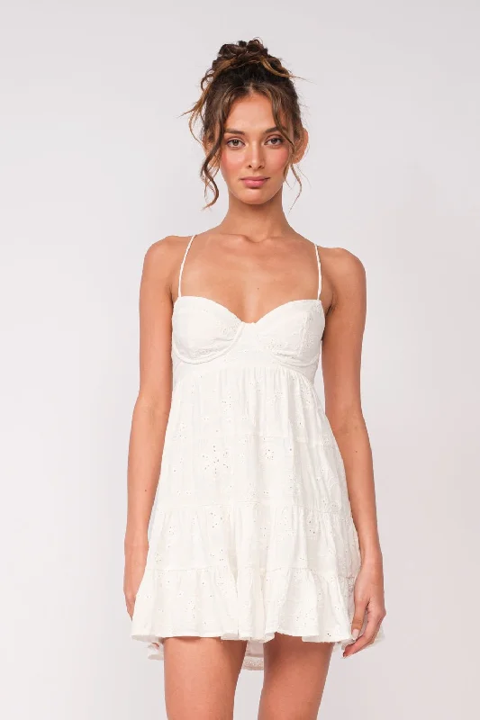 Party Casual Dresses for a Night Out​ Allie White Eyelet Babydoll Mini Dress