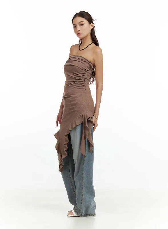 Mini dresses with wrap - around styles Shirred Tube Top Mini Dress CU417