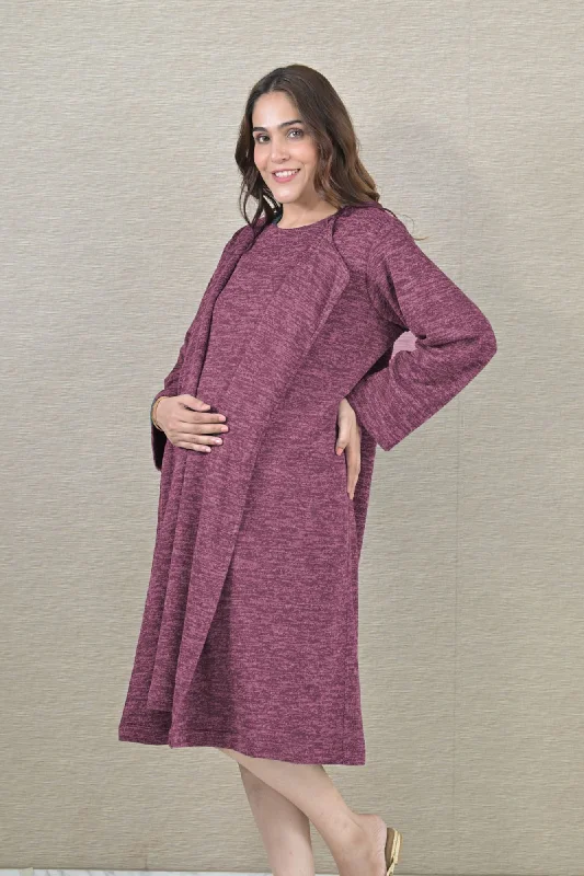 Maternity dress for a baby's first visit to the park playground Breezy Purple Maternity Winter Cover Up