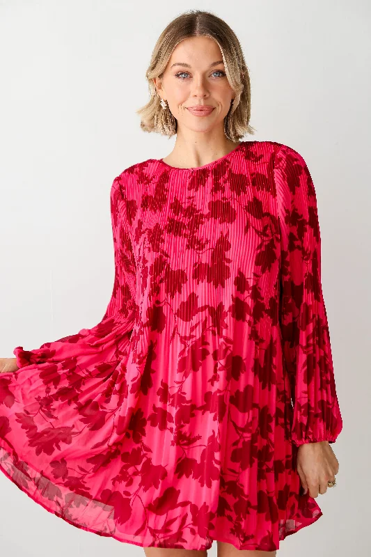 Mini dresses with gathered skirts for a voluminous effect FINAL SALE - Garden Sweetheart Pink Floral Plisse Mini Dress