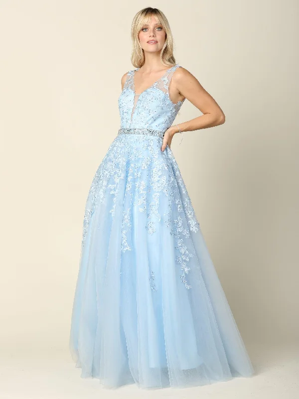 Ruffled wedding dresses with a cascading effect​ Long Formal Sleeveless Prom Ball Gown Sale
