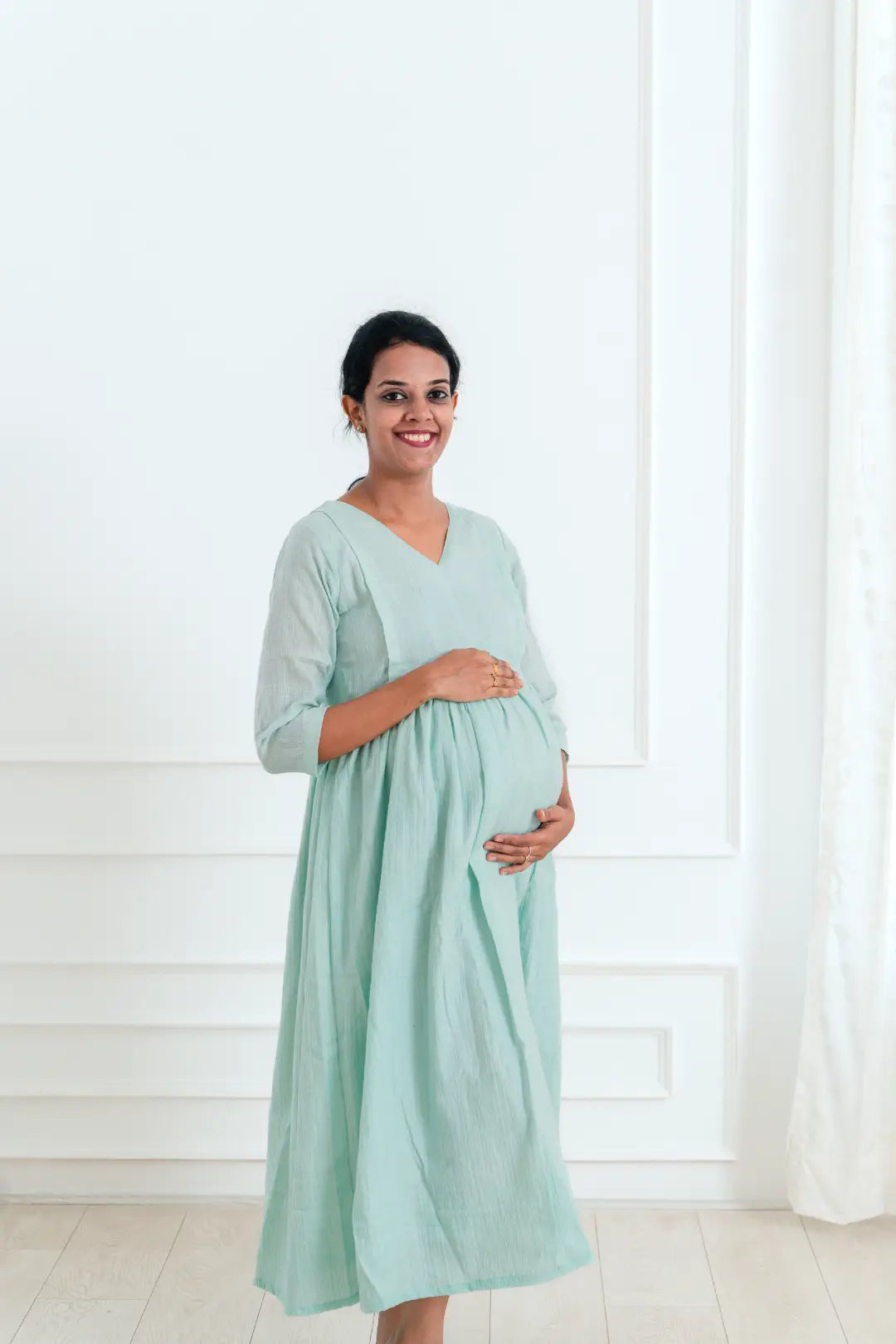 Maternity dress for work in a professional style Mystic Mint Flared Feeding Dress
