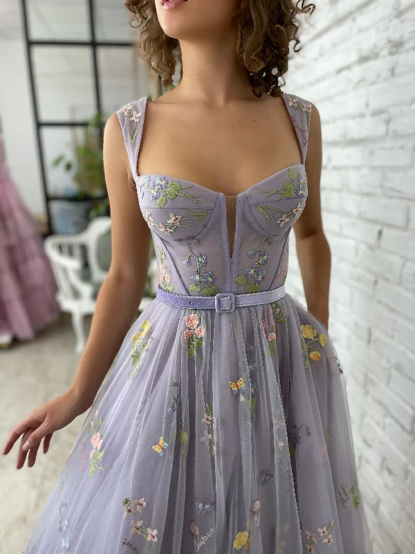 Sheer mini dresses with lace inserts Violet Blooms Terrace Dress