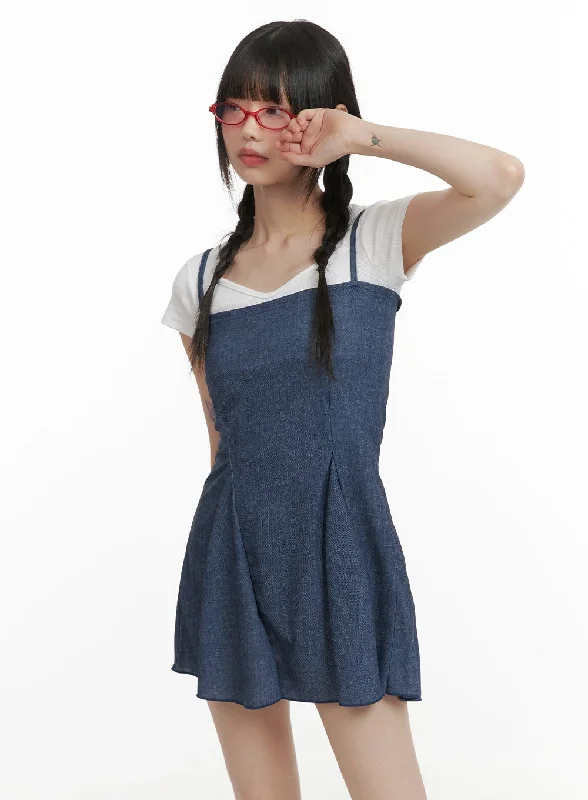 Mini dresses with off - the - shoulder styles Denim Sleeveless Mini Dress CY414