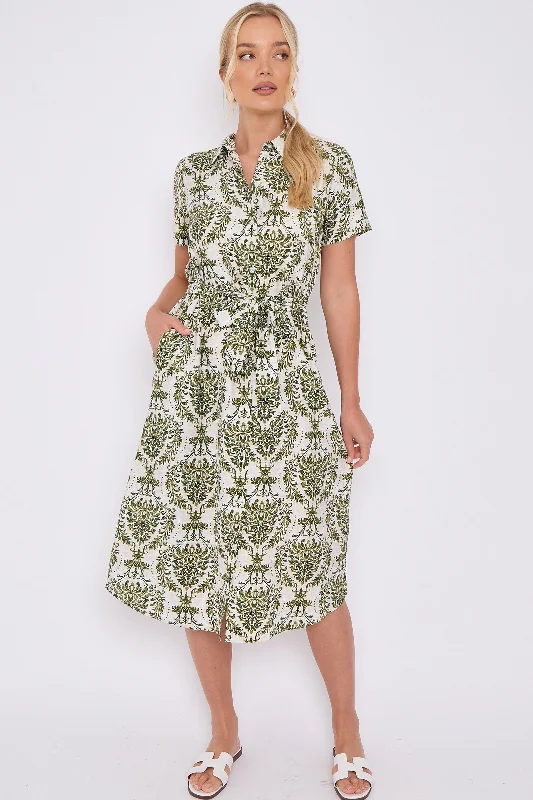 Midi dresses with cold - shoulder cutouts for a trendy style LOVE SUNSHINE Green Broderie Print Short Sleeve Midi Shirt Dress Midi dresses with cold - shoulder cutouts for a trendy style LOVE SUNSHINE Green Broderie Print Short Sleeve Midi Shirt Dress