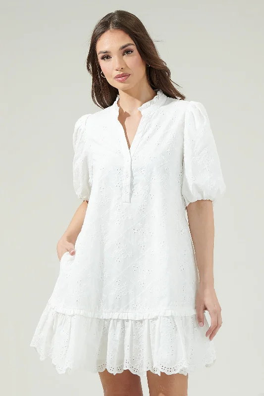 Fair Isle - Patterned Casual Dresses for a Festive Look​ Sky Eyelet Sasha Split Neck Shift Mini Dress