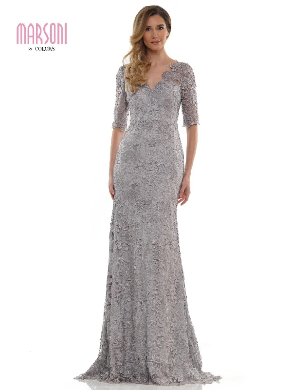 Boho - inspired wedding dresses with floral embroidery​ Marsoni Long Mother of the Bride Lace Dress 1117