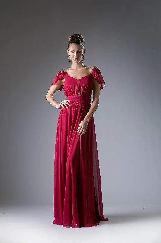 Backless wedding dresses with lace - up details​ Cinderella Divine CD1002 Long Formal Dress Empire Waist Chiffon