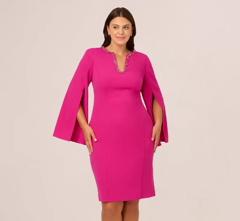 Everyday Dress with Tiered Skirt for a Voluminous Look​ Plus Size Knit Crepe Jewel Short Dress In Berry Rose