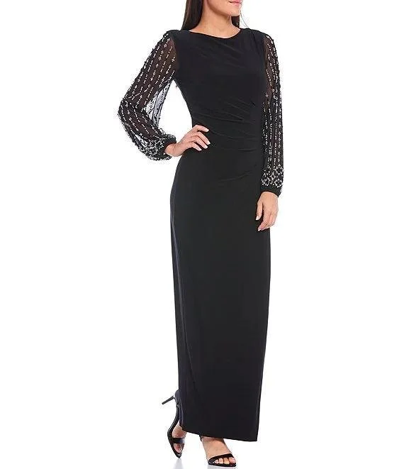 Maternity dress for a friend's wedding as a guest Marina Long Sleeve Formal Beaded Chiffon Dress
