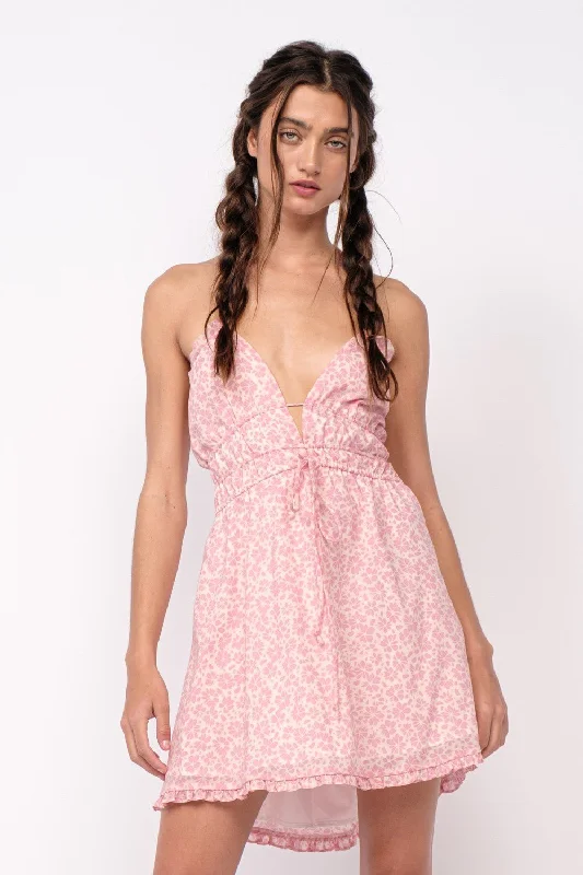 Spring - Season Casual Dresses in Fresh Colors​ Kristen Pink Floral Halter Mini Dress