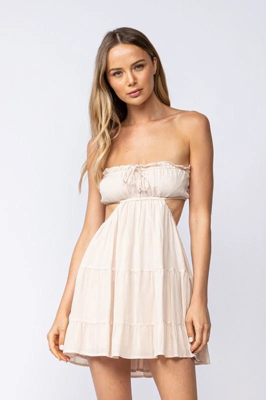 Organic Cotton Casual Dresses for a Natural Choice​ Rachel Beige Strapless Mini Dress