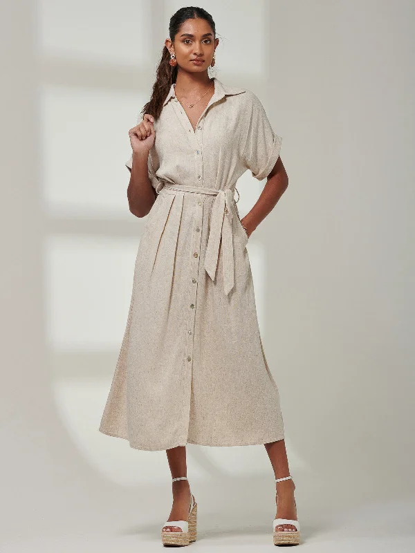 Midi dresses with button - down skirts for a unique and functional design Jessie Linen  Shirt Midi Dress, Oatmeal