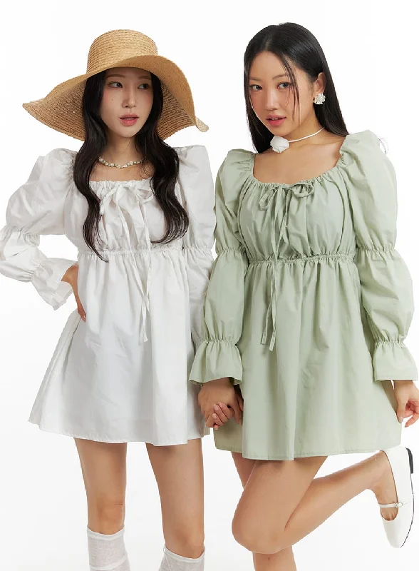 Mini dresses with button - down fronts Puff Sleeve A-Line Mini Dress IM404