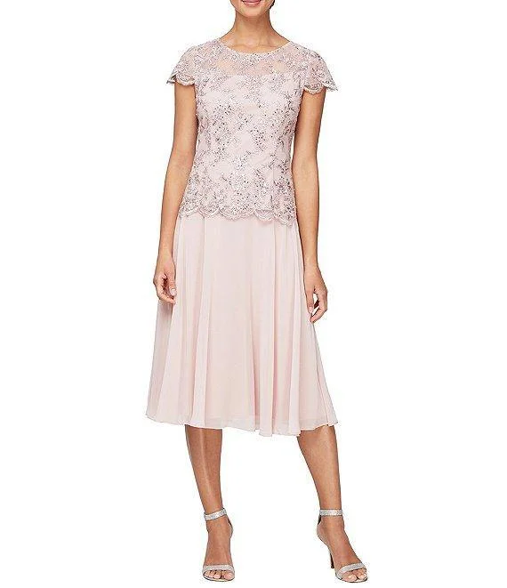 One - shoulder wedding dresses with a flowing sleeve​ Alex Evenings AE82171139 Short Mother of the Bride Dress