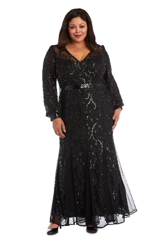 Wedding dresses with a ruched bodice for a textured look R&M Richards 5649W Long Sleeve Plus Size Dress