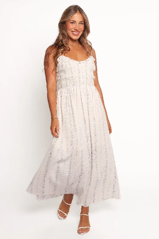 High - low midi dresses with geometric patterns for a modern party Dulce Midi Dress - Dream Blue High - low midi dresses with geometric patterns for a modern party Dulce Midi Dress - Dream Blue