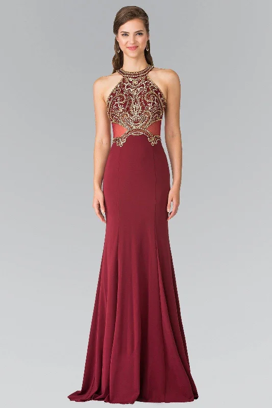 Wedding dresses with a corseted bodice for a cinched waist​ Long Prom Dress with Sheer Back Formal